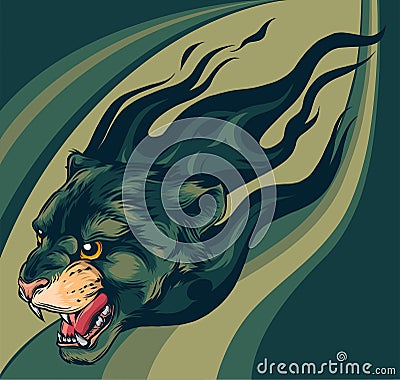 head Jaguar with Flame Tattoo vector illustration Cartoon Illustration