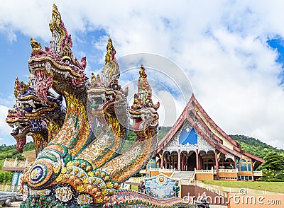 Head of king naga thai dragon statues at Wat Pa Huay Lad public temple landmark of Phu Ruea, Loei, Thailand Stock Photo