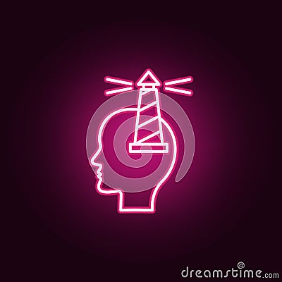 Head, lighthouse neon icon. Elements of Creative thinking set. Simple icon for websites, web design, mobile app, info graphics Stock Photo