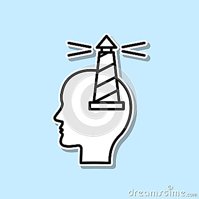 Head, lighthouse sticker icon. Simple thin line, outline vector of Creative thinking icons for ui and ux, website or mobile Stock Photo