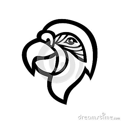 Head of Macaw Parrot Mascot Side View Black and White Vector Illustration