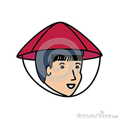 head of man chinese peasant avatar character Cartoon Illustration