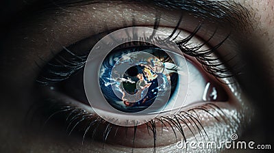 Head, A Map Of The Earth, With An Eye Space For Text Stock Photo