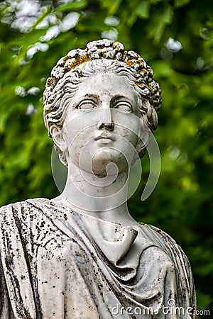 Head of marble statue of roman Ceres or greek Stock Photo