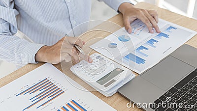 Head of marketing has analyzed the financial income graph of the company in order to develop the structure of the company to be re Stock Photo