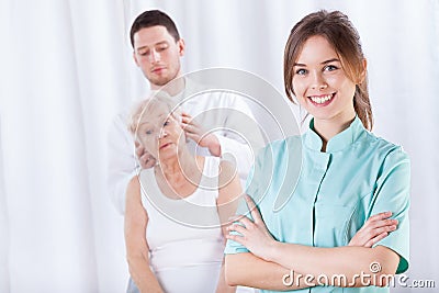 Head massage in a hospital Stock Photo