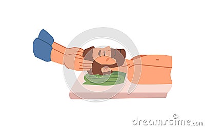 Head massage to man in spa salon, massaging hands Vector Illustration