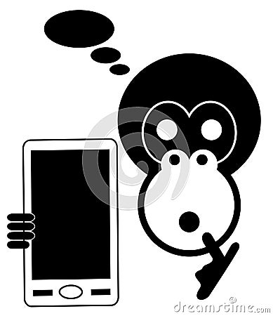 Monkey with smart phone isolated Vector Illustration