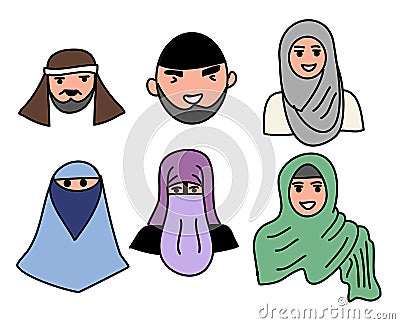 Head Muslim men and Women Muslim Vector Illustration