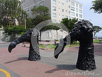 Head and neck of bird black statues in Barranco, Lima Editorial Stock Photo