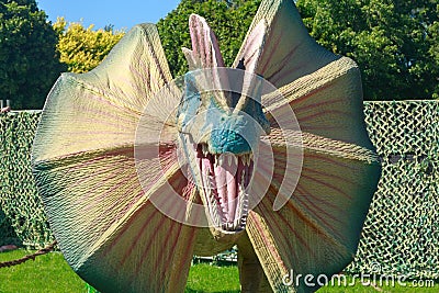 The head and neck frill of the dinosaur Dilophosaurus Editorial Stock Photo