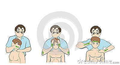 Head and neck massage. the massage therapist does massage. Vector Illustration