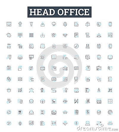 Head office vector line icons set. Headquarters, Main, Central, Base, Office, Centre, Origin illustration outline Vector Illustration