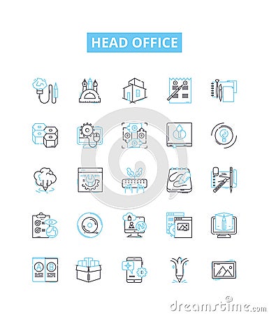Head office vector line icons set. Headquarters, Main, Central, Base, Office, Centre, Origin illustration outline Vector Illustration