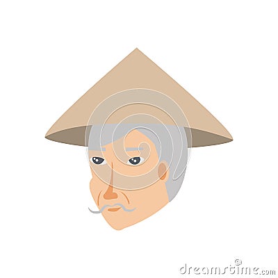 head of old man chinese peasant avatar character Cartoon Illustration