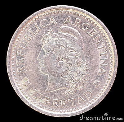 Head of one peso coin, issued by Argentina in 1959 Stock Photo