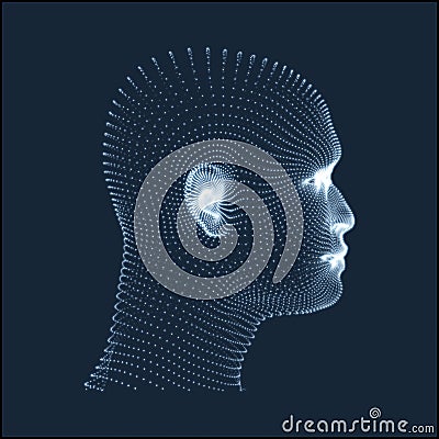Head of the Person from a 3d Grid. Human Head Model. Face Scanning. View of Human Head. 3D Geometric Face Design. 3d Covering Skin Vector Illustration