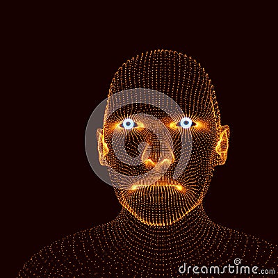 Head of the Person from a 3d Grid. Human Head Model. Face Scanning. View of Human Head. 3D Geometric Face Design. 3d Covering Skin Vector Illustration