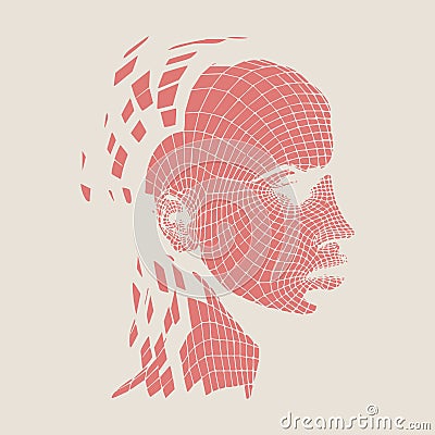 Head of the Person from a 3d Grid. Vector Illustration