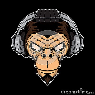 Head phone chimpanzee head illustration Vector Illustration