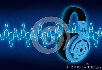 Head phone with sound wave Stock Photo