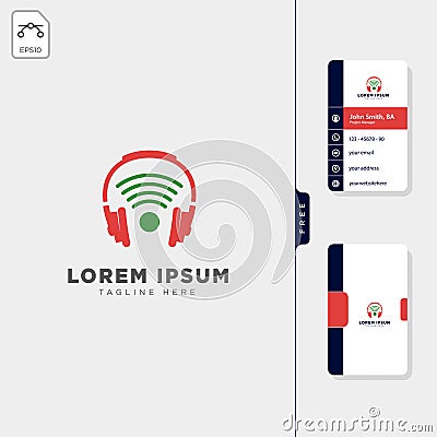 head phone, wireless logo template vector illustration, free business card design Vector Illustration