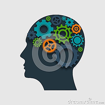 Head Profile With Gears Vector Illustration