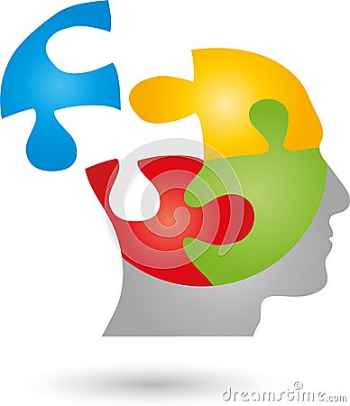 Head and puzzle, people and idea logo Stock Photo