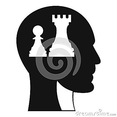 Head with queen and pawn chess icon, simple style Vector Illustration