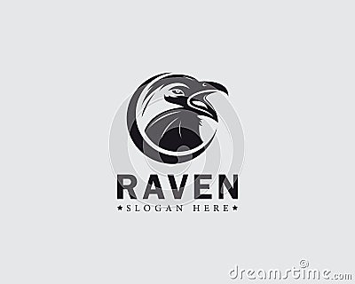 head raven logo creative animal bird black vector sign symbol power flying Stock Photo