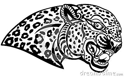 Head of a roaring leopard. Mascot. Black and white Tattoo Vector Illustration