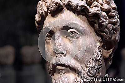 Head of Roman emperor Marcus Aurelius, detail of an ancient marble statue Editorial Stock Photo