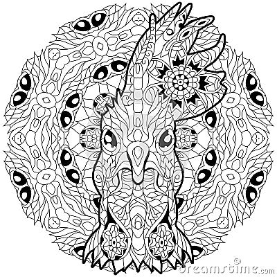 Zentangle rooster head with mandala. Hand drawn decorative vector illustration for coloring Vector Illustration