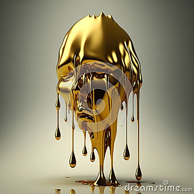 A head and a sad face made of gold melts and cries and drops of gold drip. AI generative illustration Stock Photo