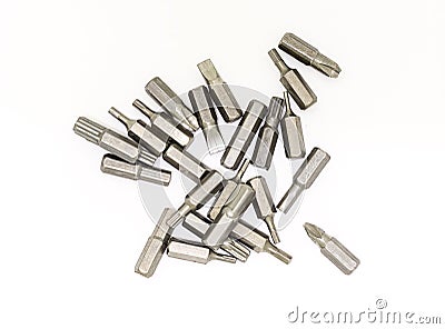 Head screwdriver replaceable nozzle metal multi-faceted on white background diverse tool Stock Photo