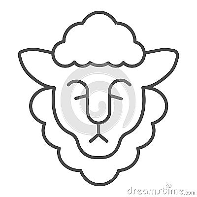 Head of sheep with wool thin line icon, Happy Easter concept, happy goat head sign on white background, sheep portrait Vector Illustration