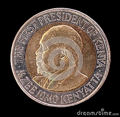 Head of a 20 shilling coin, issued by Kenya in 2005, depicting the portrait of the First President Stock Photo