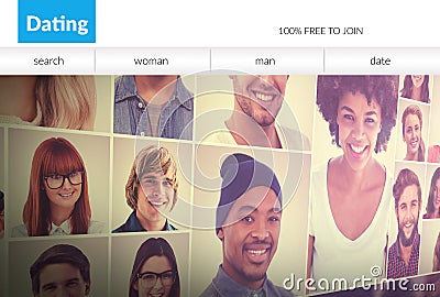 Head shots of people on dating site wallpaper Stock Photo