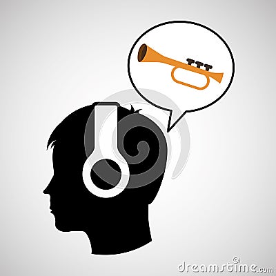 Head silhouette listening music trumpet Vector Illustration