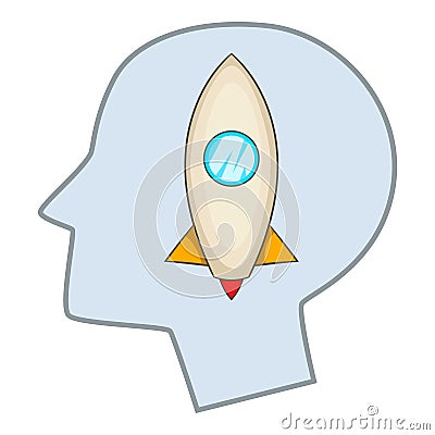 Head silhouette with rocket inside icon Vector Illustration