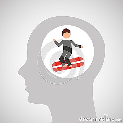 Head silhouette surfer extreme sport Vector Illustration