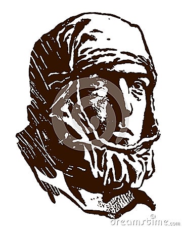 Head of Sir Ernest Henry Shackleton, the famous historic antarctic explorer with balaclava hood Vector Illustration