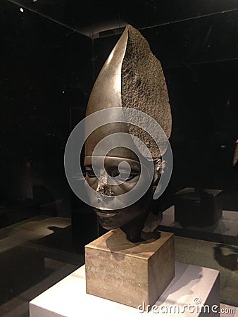 Head of a Statue of Amenemhat III Wearing the White Crown at Metropolitan Museum of Art. Editorial Stock Photo