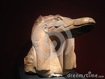 Head of a Statue of the God Sobek Shedeti at Metropolitan Museum of Art. Editorial Stock Photo