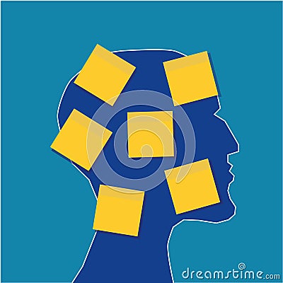 Head and Sticky Notes Vector Illustration