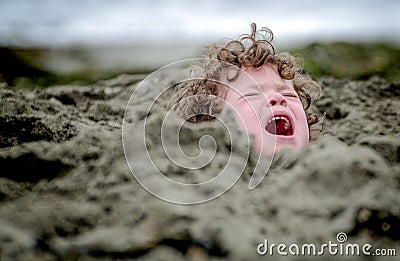 Head Stuck in the Sand, Sometimes an Idiom Stock Photo