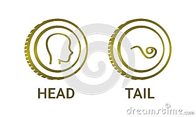 Head and tail coin. Toss a coin to make a change and decide. Vector Illustration