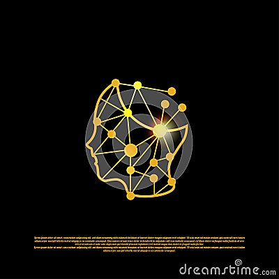Head tech logo with gold concept. Robotic technology icon. networking. future. head pixel. illustration element vector Vector Illustration