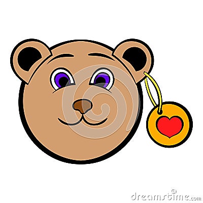 Head of a teddy bear with a heart label icon Vector Illustration
