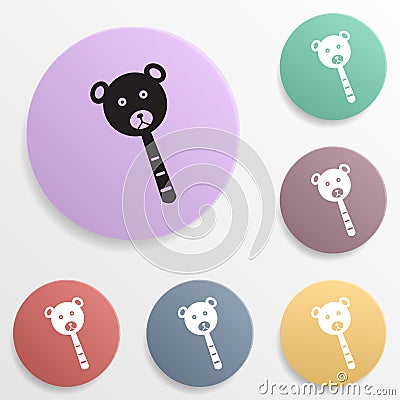 Head teddy bear on stick badge color set icon. Simple glyph, flat vector of toys icons for ui and ux, website or mobile Stock Photo